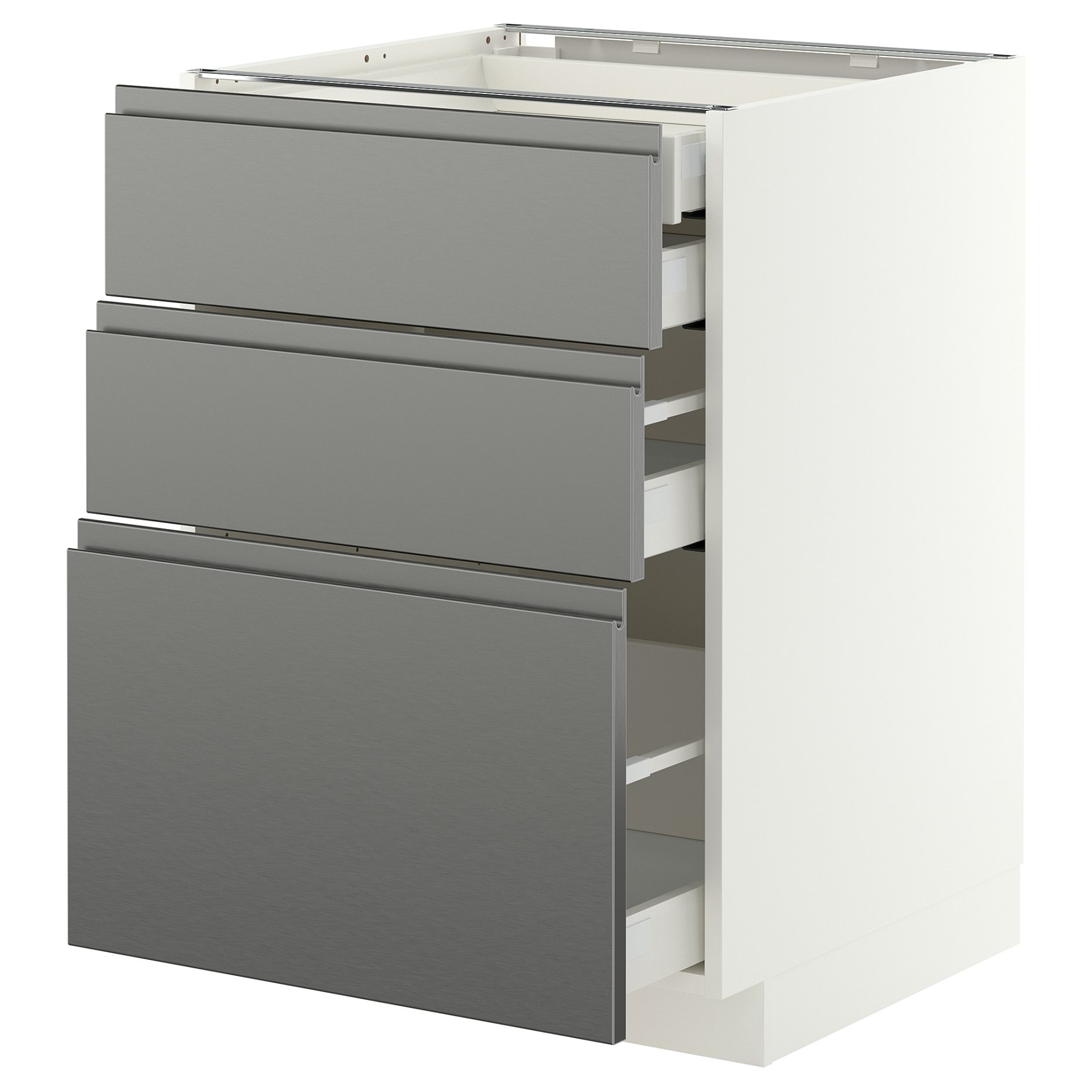 METOD/MAXIMERA, долен шкаф с 3 чела/2 ниски + 1 средно + 1 вис. чекм., 60x60 см, 696.278.67