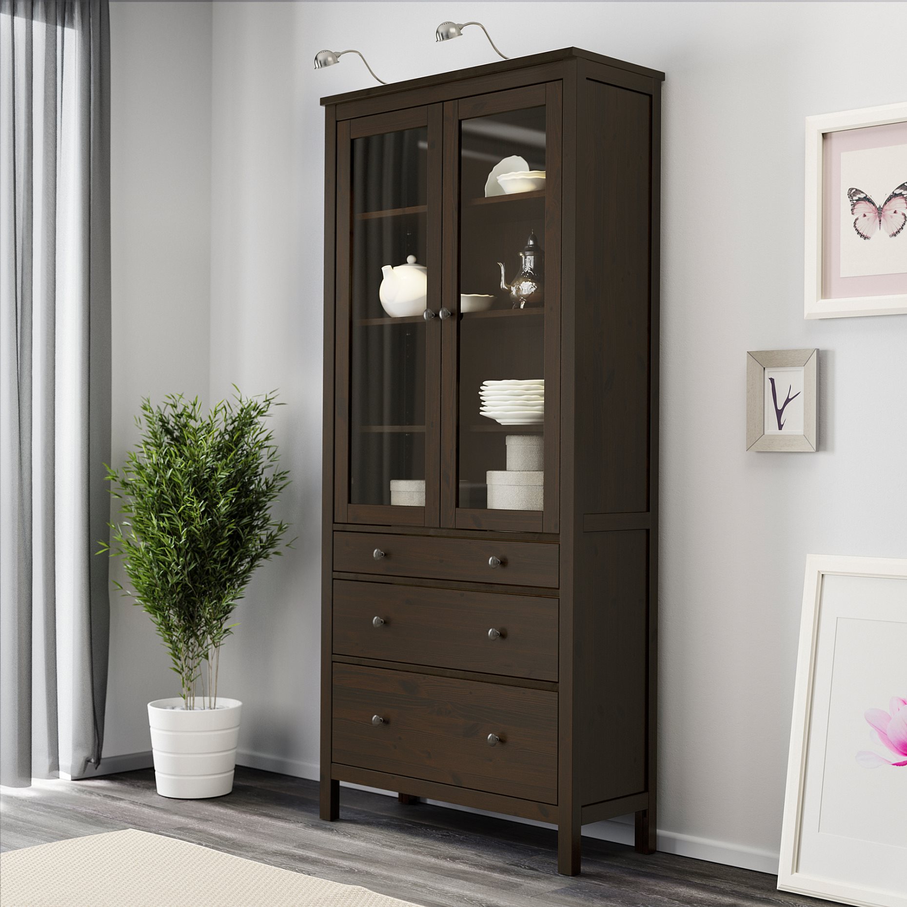 HEMNES, витрина с 3 чекмеджета, 703.717.71