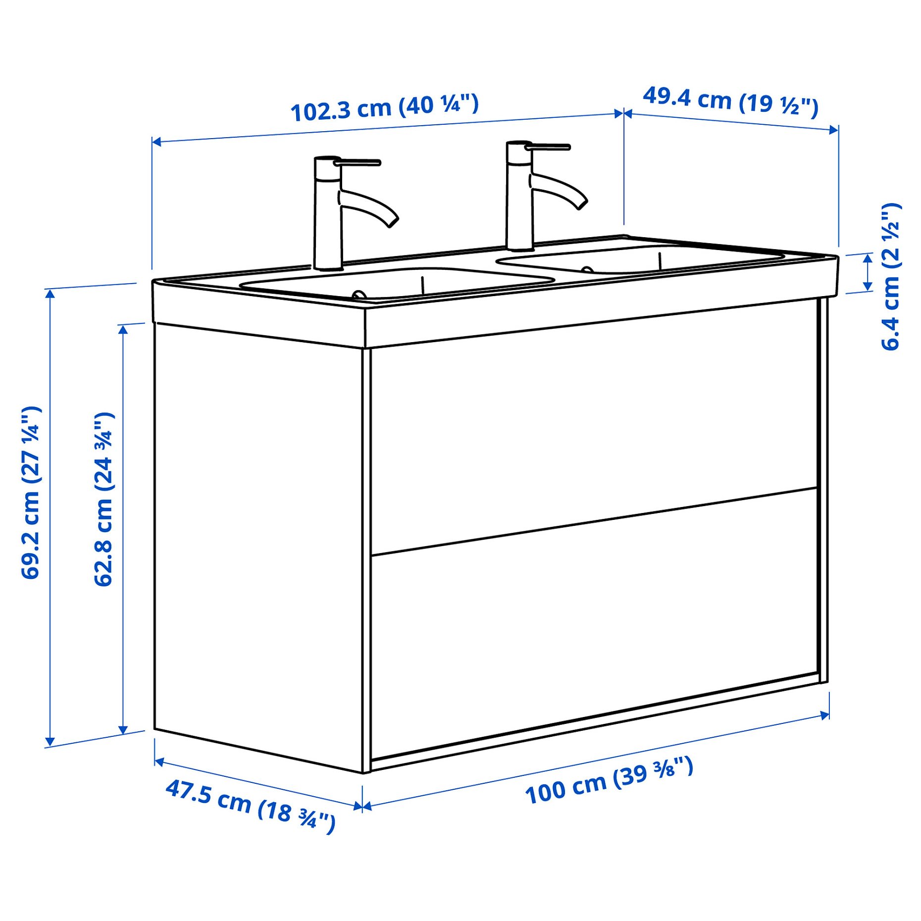 ANGSJON/ORRSJON, шкаф за мивка + чекмеджета/мивка/смесители, 795.140.06