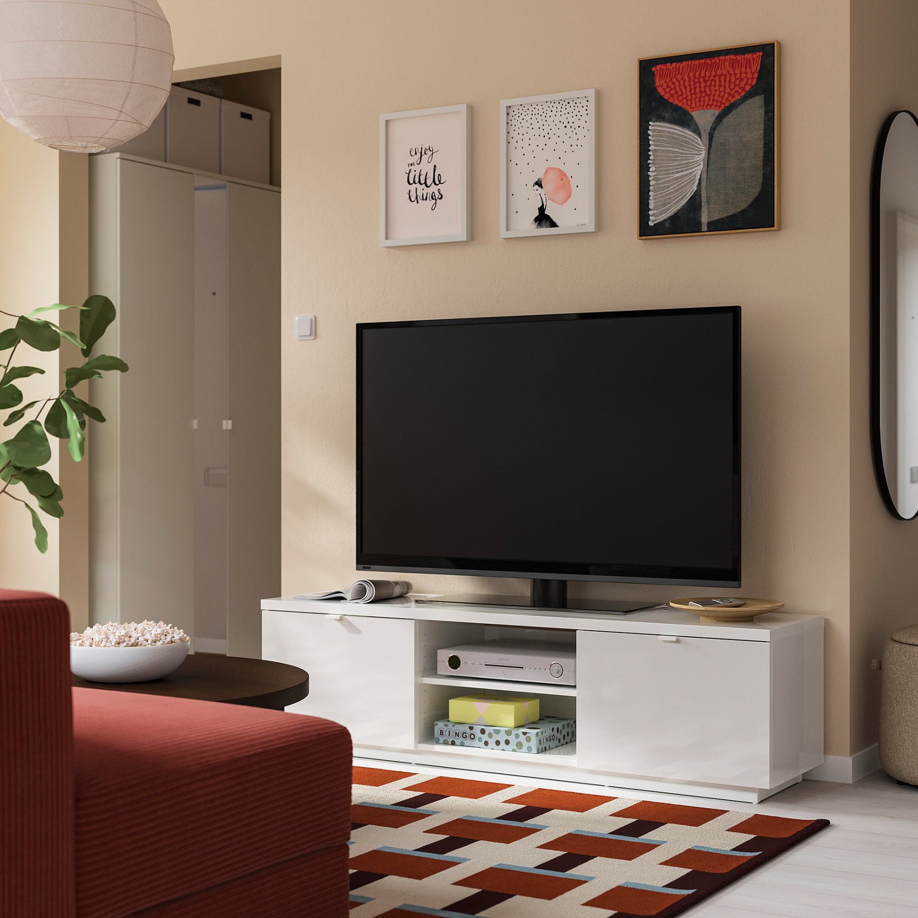 BYÅS, TV шкаф, 160x42x45 см, гланц бяло, 802.277.97