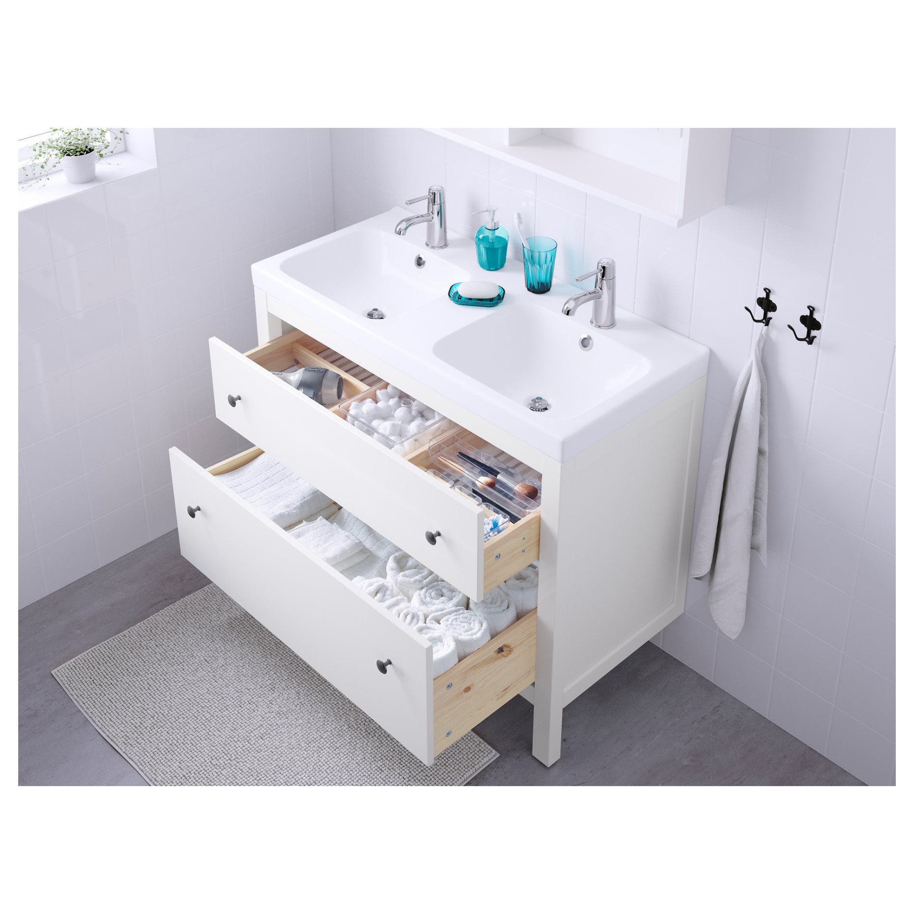 HEMNES, шкаф за мивка с 2 чекмеджета, 100x47x83 см, бяло, 902.176.65