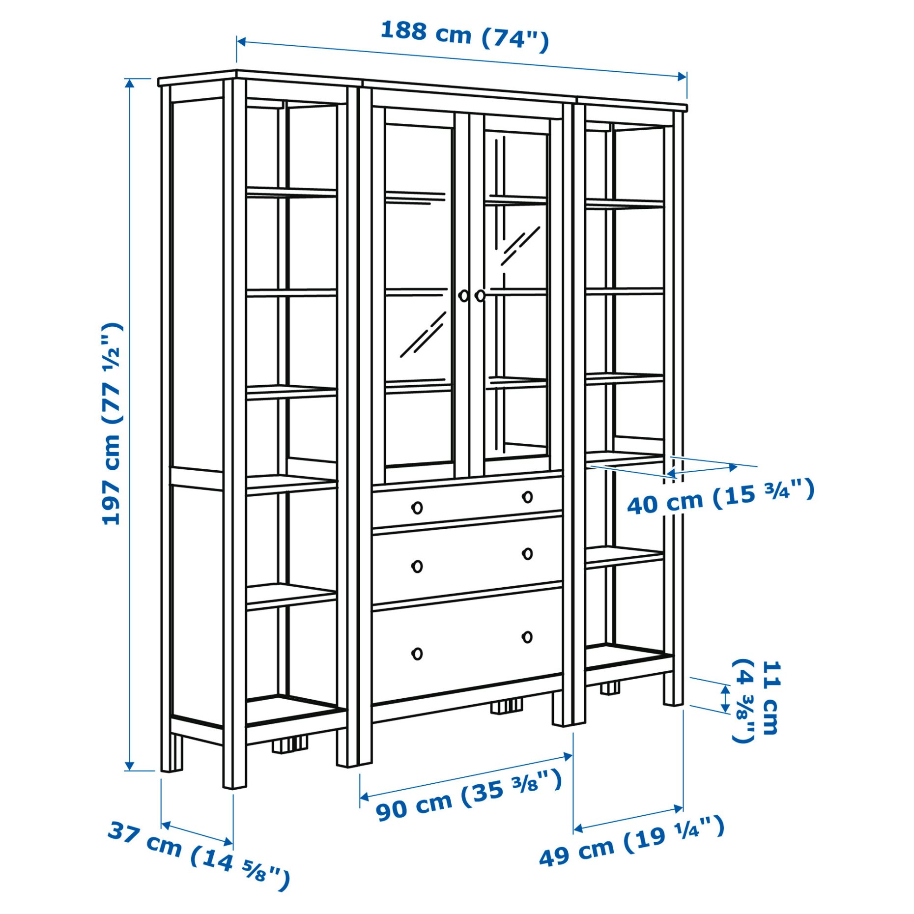 HEMNES, комбиниран артикул за съхранение с врати/чекмеджета, 992.342.55