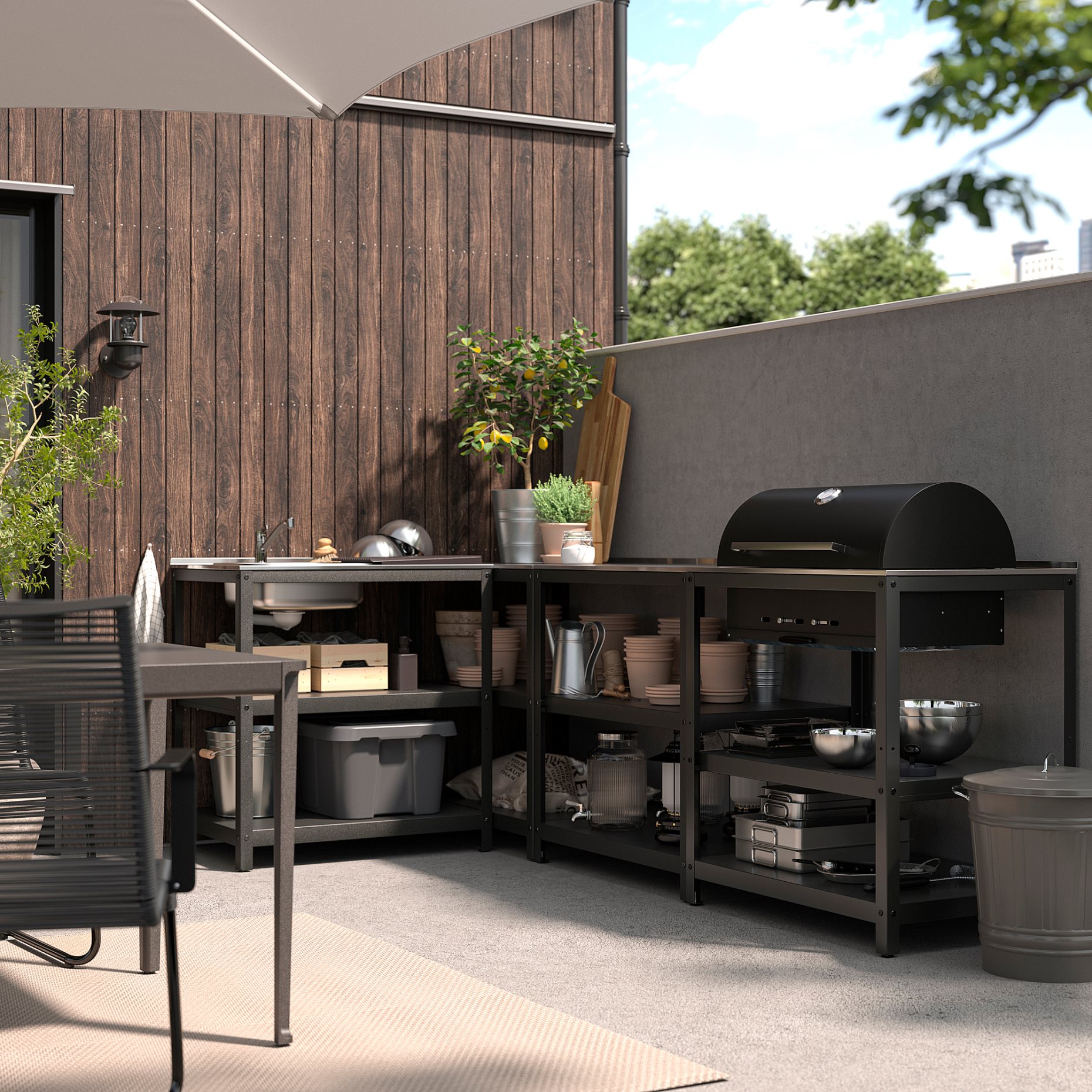 GRILLSKÄR, външна кухненска мивка+барбекю, дървени въглища, 994.964.45