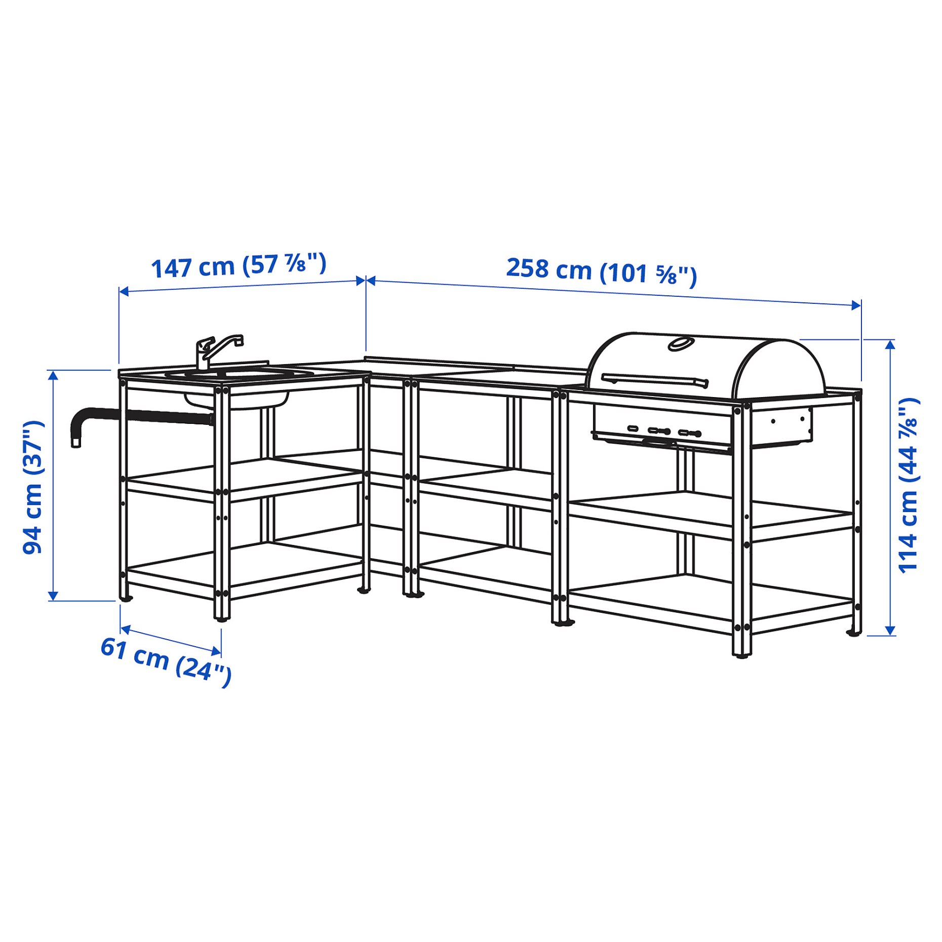 GRILLSKÄR, външна кухненска мивка+барбекю, дървени въглища, 994.964.45