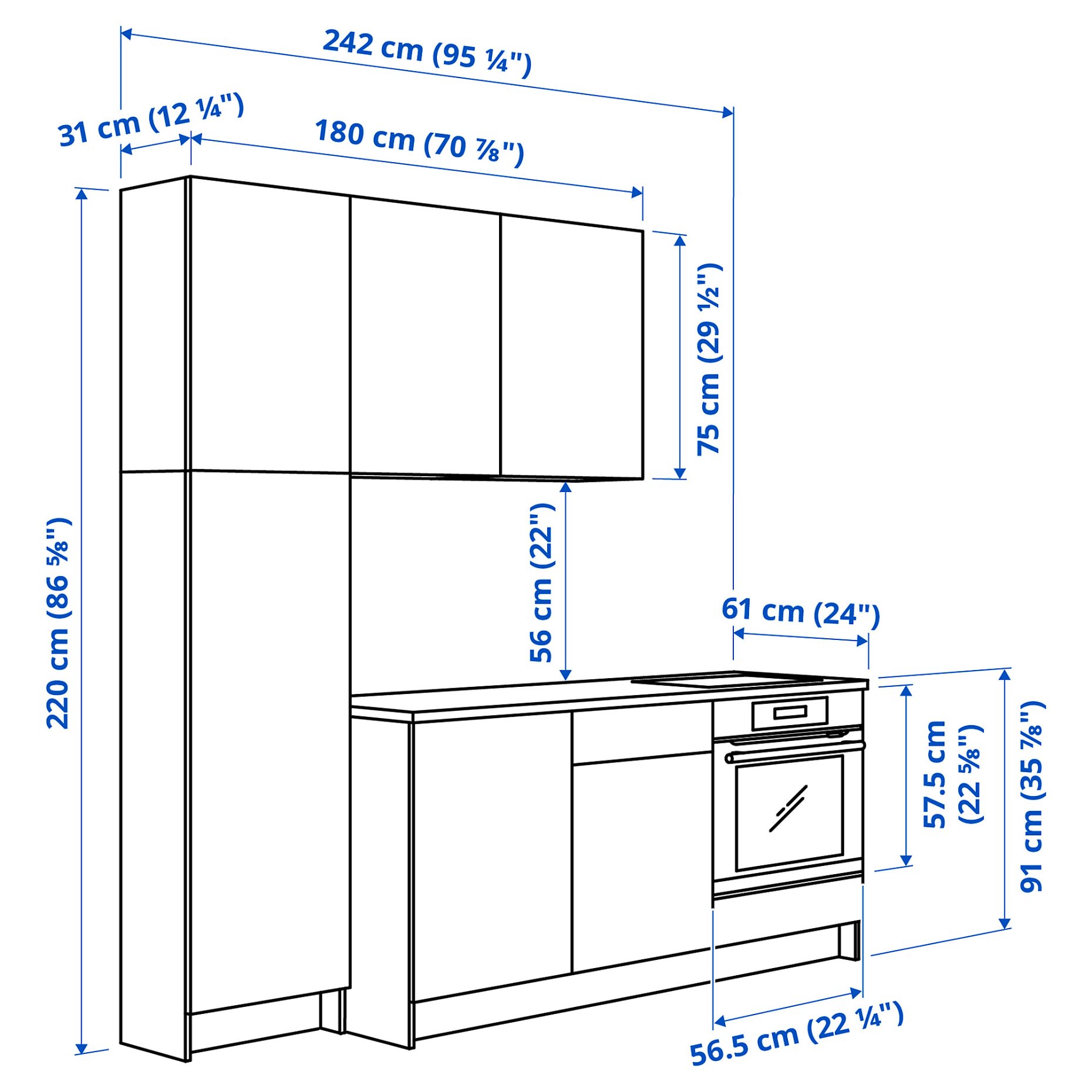 KNOXHULT, кухня, 240x61x220 см, 996.149.48