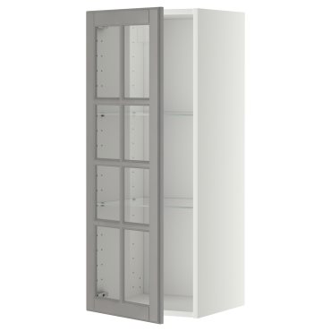 METOD, стенен шкаф с рафтове/стъкл. врата, 393.949.54