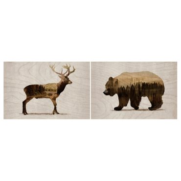 BJÖRNAMO, картина "Диви животни II", 2 бр., 30х20 см, 704.861.02
