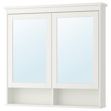 HEMNES, огледален шкаф с 2 врати 103x16x98см, бяло, 802.176.75
