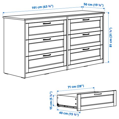 SONGESAND, скрин с 6 чекмеджета, 161x81 см, 103.667.96 - IKEA България SONGESAND, скрин с 6 чекмеджета, 161x81 см, 103.667.96