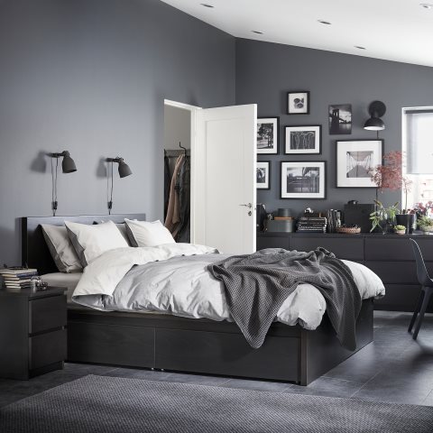 MALM, високо легло+4 кутии за съхранение, 176x209 см, 190.024.38 - IKEA България MALM, високо легло+4 кутии за съхранение, 176x209 см, 190.024.38