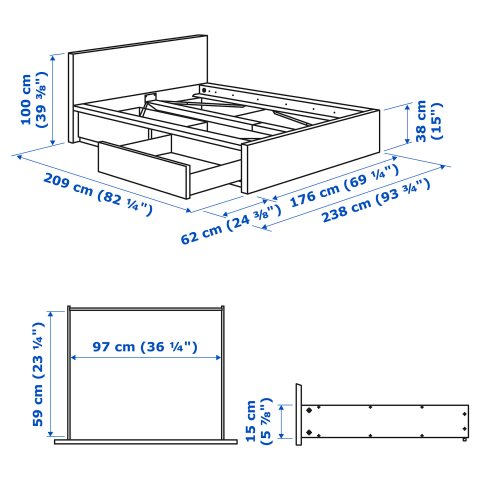MALM, високо легло с 2 чекмеджета, 176x209 см, 491.304.77 - IKEA България MALM, високо легло с 2 чекмеджета, 176x209 см, 491.304.77