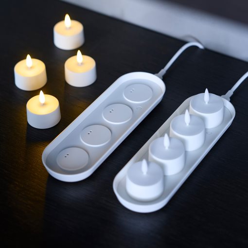 SKATGÅS, К-т LED чаени свещи, с поставка за зареждане, 006.115.95