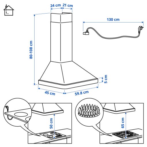 NILSBYN, аспиратор за стенен монтаж, 60 см, IKEA 300, 106.023.69