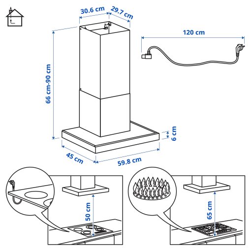 RULLBO, аспиратор за стенен монтаж, IKEA 300, 60 см, 106.092.24