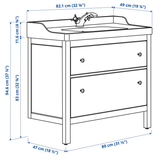 HEMNES/RUTSJON, шкаф за мивка + чекмеджета/мивка/смесител, 295.376.42