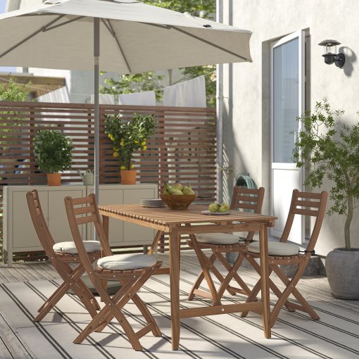 ASKHOLMEN, градинска маса с 4 сгъваеми стола, 395.300.08