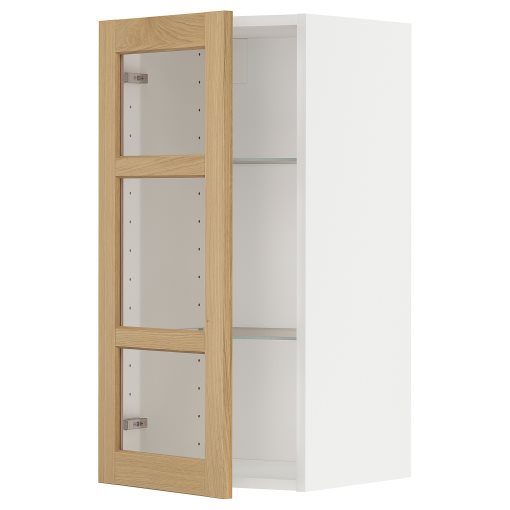 METOD, стенен шкаф с рафтове/стъкл. врата, 495.093.51