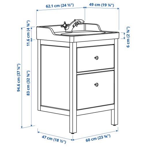 HEMNES/RUTSJON, шкаф за мивка + чекмедежта/мивка/смесител, 495.468.34