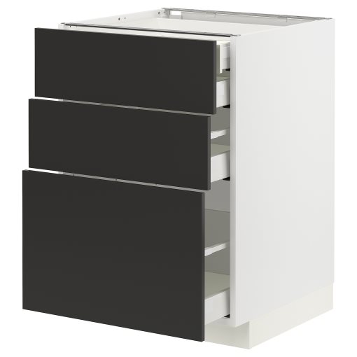 METOD/MAXIMERA, долен шкаф с 3 чела/2 ниски + 1 средно + 1 високо чекм., 694.976.01