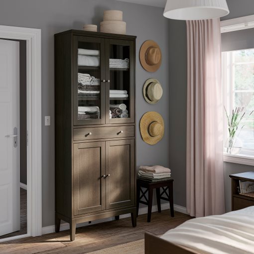 IDANÄS, висок шкаф със сткл. врати и 1 чекмедже, 704.878.37