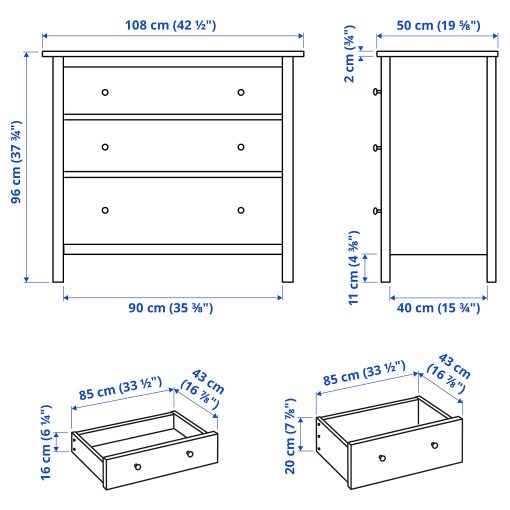 HEMNES, скрин с 3 чекмеджета, 706.107.38