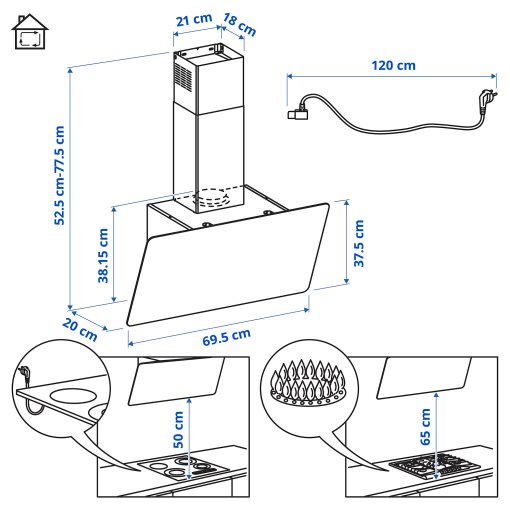 KNUVEBO, аспиратор за стенен монтаж, IKEA 500, 70 см, 706.156.32