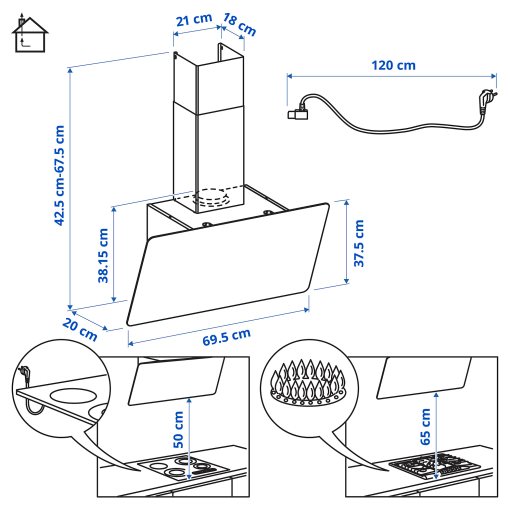 KNUVEBO, аспиратор за стенен монтаж, IKEA 500, 70 см, 706.156.32