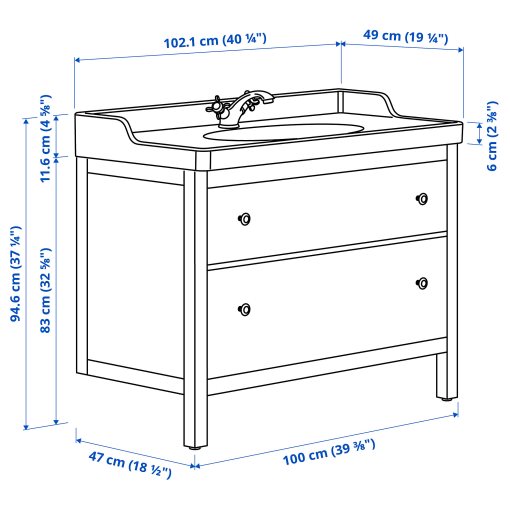 HEMNES/RUTSJON, шкаф за мивка + чекмеджета/мивка/смесител, 895.468.27