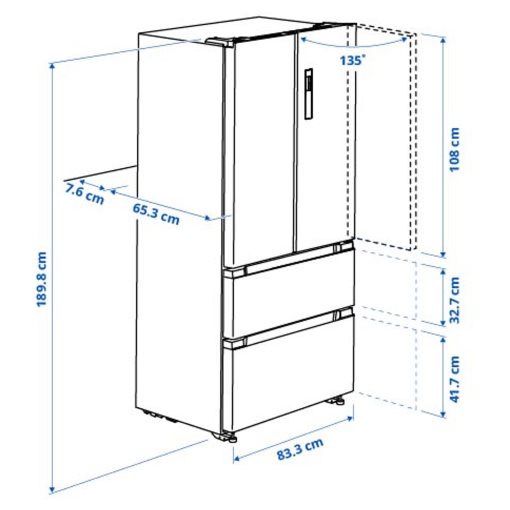 RIBBENAS, Хладилник/фризер+френски тип врати, IKEA 700 свободностоящ, 905.807.59