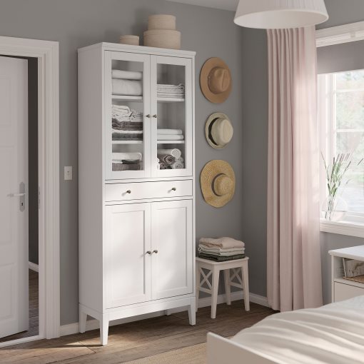 IDANÄS, висок шкаф със сткл. врати и 1 чекм, 81x39x211 см, 104.878.40