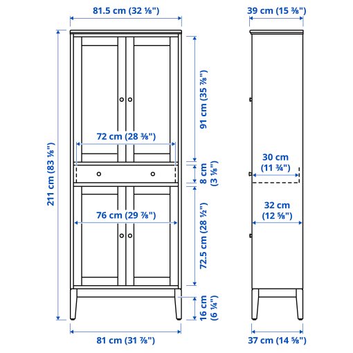 IDANÄS, висок шкаф със сткл. врати и 1 чекм, 81x39x211 см, 104.878.40