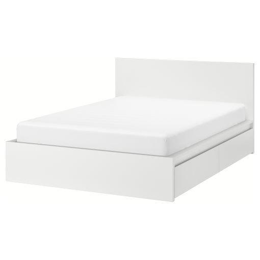 MALM, високо легло+4 кутии за съхранение, 196x209 см, 390.024.42