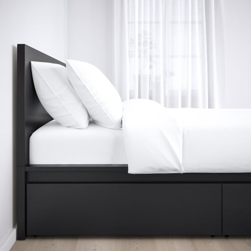 MALM, високо легло+4 кутии за съхранение, 176x209 см, 390.192.25