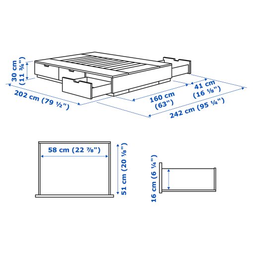 NORDLI, рамка за легло с място за съхр. и матр., 395.368.78