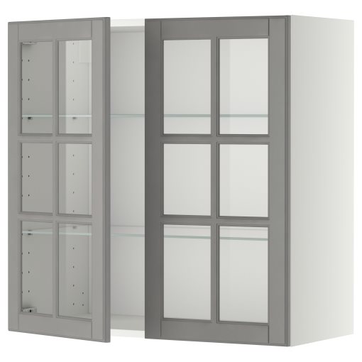 METOD, стенен шкаф с рафтове/2 стъкл. врати, 493.949.58