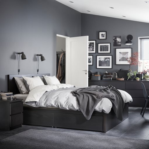 MALM, високо легло+4 кутии за съхранение, 196x209 см, 590.024.41 - IKEA България MALM, високо легло+4 кутии за съхранение, 196x209 см, 590.024.41