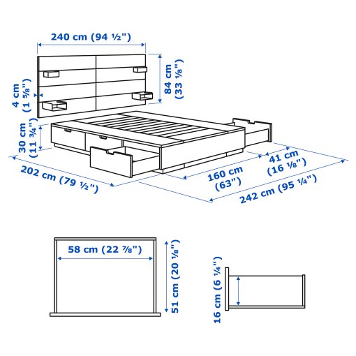 NORDLI, рамка за легло с място за съхр. и матр., с горна табла за легло, 695.368.72