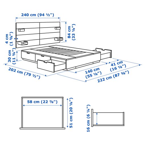 NORDLI, рамка за легло с място за съхр. и матр., с горна табла за легло, 795.417.45