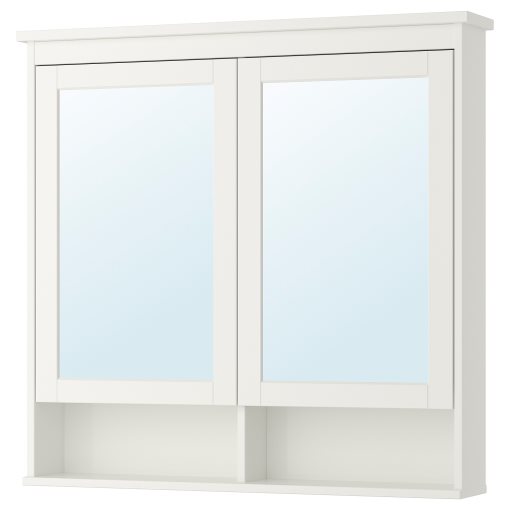 HEMNES, огледален шкаф с 2 врати 103x16x98см, бяло, 802.176.75