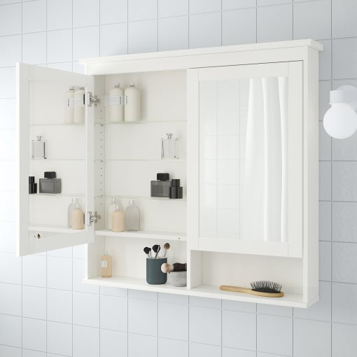 HEMNES, огледален шкаф с 2 врати 103x16x98см, бяло, 802.176.75