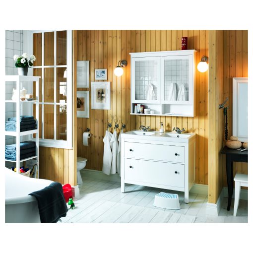 HEMNES, огледален шкаф с 2 врати 103x16x98см, бяло, 802.176.75