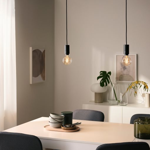 SUNNEBY/TRADFRI, висяща лампа с крушка, смарт, топло бяло, 895.170.14