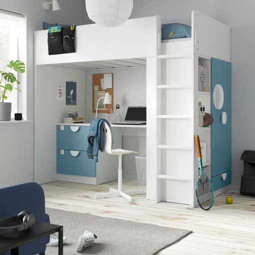 SMÅSTAD, легло-надстройка, с бюро, с 3 чекмеджета, 895.420.23