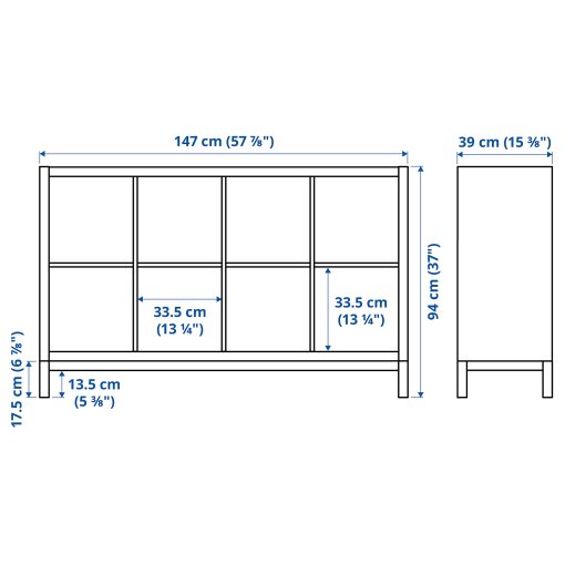 KALLAX, етажерка с носеща рамка, с 4 чекмеджета и 2 приставки за рафт, 195.529.11