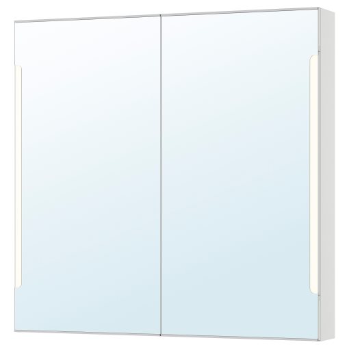 STORJORM, огледален шкаф с 2 врати/вградено осветление, 100x14x96 см, бяло, 202.481.18