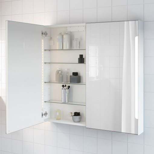 STORJORM, огледален шкаф с 2 врати/вградено осветление, 100x14x96 см, бяло, 202.481.18