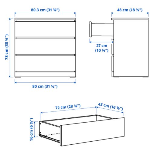 MALM, скрин с 3 чекмеджета, 204.035.62