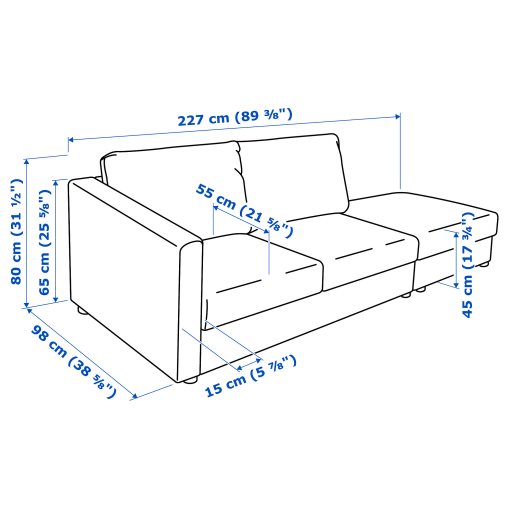 VIMLE, 3-местен диван, с отворен край, 293.066.65