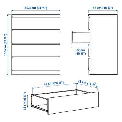 MALM, скрин с 4 чекмеджета, 304.035.66