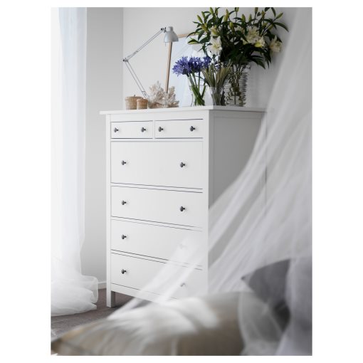 HEMNES, скрин с 6 чекмеджета, 108x130 см, бяло обагряне, 602.392.73